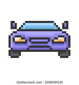 Outlined pixel icon of car. Fully editable