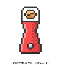 Outlined pixel icon of coffee grinder. Fully editable