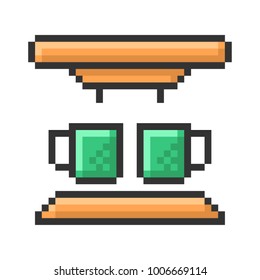 Outlined pixel icon of coffee machine. Fully editable