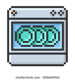 Outlined pixel icon of dishwashing machine. Fully editable