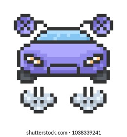 Outlined pixel icon of flying car. Fully editable