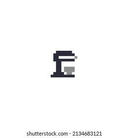 Outlined pixel icon of a food processor. Stand mixer. 2d 8 bit pixel art stand planetary mixer icon isolated on white. Small electric cooking appliance symbol. Vintage retro 80s, 90s computer