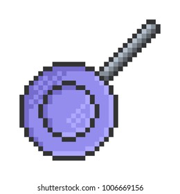 Outlined pixel icon of a frypan. Fully editable