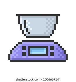 Outlined pixel icon of kitchen scales. Fully editable