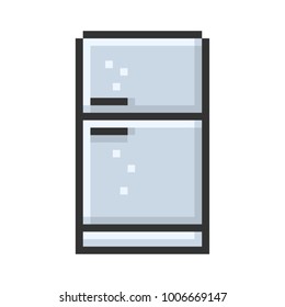 Outlined pixel icon of refrigerator. Fully editable