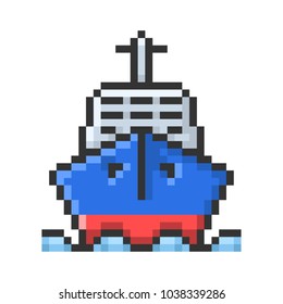 Outlined pixel icon of ship. Fully editable