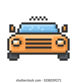 Outlined pixel icon of taxi. Fully editable