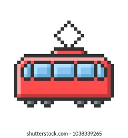 Outlined pixel icon of tram. Fully editable
