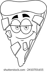 Outlined Pizza Slice Cartoon Character. Vector Hand Drawn Illustration Isolated On Transparent Background
