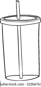 Outlined plastic beverage container with straw inside