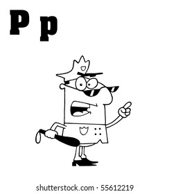 Outlined Police Man With Letters P