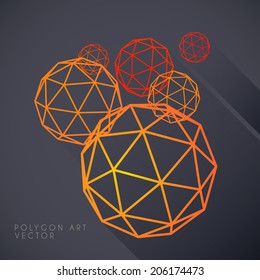 Outlined Polygon spheres on dark grey background