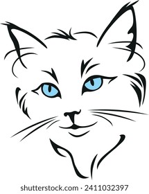 Retrato delineado de un gato con ojos azules. Vector