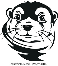 Outlined portrait of an otter. Vector. All parts of the drawing are welded into one solid object