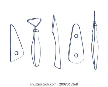 Outlined pottery tool set sketch 