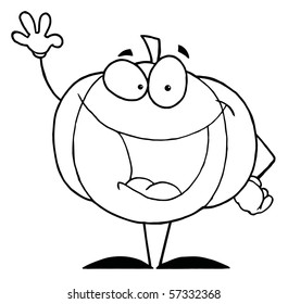 Outlined Pumpkin Cartoon Character