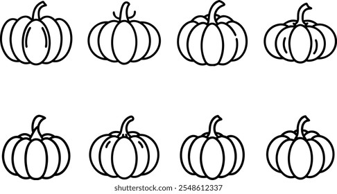 Outlined pumpkin, pumpkin doodles, pumpkin line art vector illustration. Thanksgiving and Halloween. Linear style pictogram Isolated on white vector illustration.