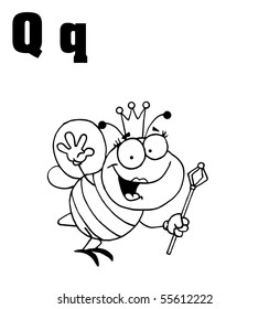 Outlined Queen Bee With Letters Q