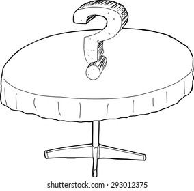 Outlined question mark on top of round table