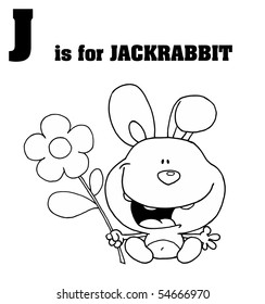 Outlined Rabbit With J Is For Jackrabbit Text