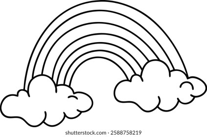 Outlined Rainbow, Clouds, Weather, Sky, Art, Line, Drawing, Simple, Childish, Design