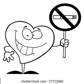 Outlined Red Heart Holding Up A No Smoking Sign