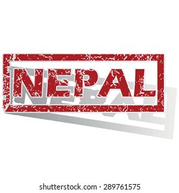 Outlined red stamp with country name Nepal, with shadow