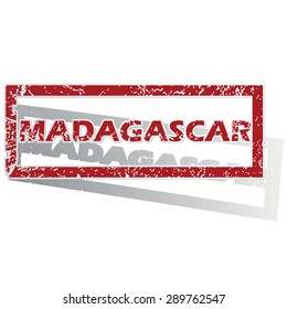 Outlined red stamp with country name Madagascar, with shadow