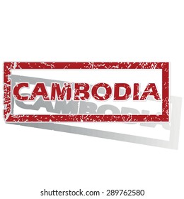 Outlined red stamp with country name Cambodia, with shadow