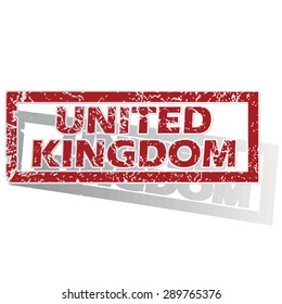 Outlined red stamp with country name United Kingdom, with shadow