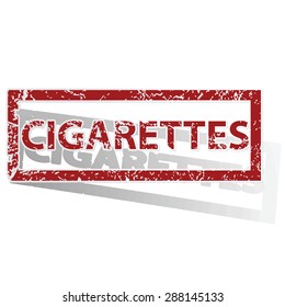 Outlined red stamp with word CIGARETTES, with shadow