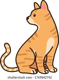 Outlined Red tabby cat sitting looking sideways