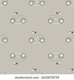 Padrão de scooter retro com contorno no plano de fundo mudo