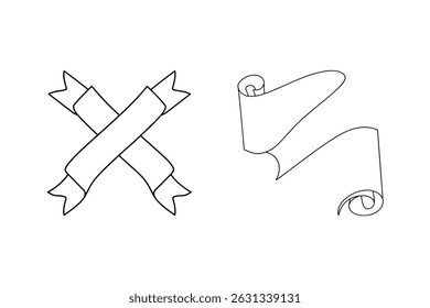 Outlined ribbon banner set featuring two different styles with decorative shapes and scrolls