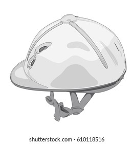Outlined riding helmet. Isolated jockey protection on white background. Dirty, realistic object from equestrian enviroment with horses. Horse racing equipment. Flatten isolated vector illustration.