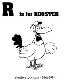 Outlined Rooster With R Is For Rooster Text