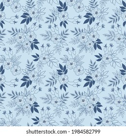 Outlined Rose Hip Flowers seamless pattern