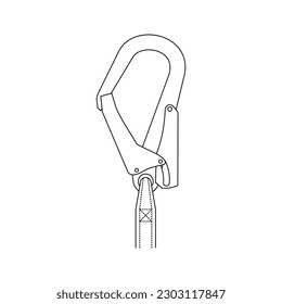 Rodeado de gancho del mazo de cables de seguridad. Signo, símbolo del equipo de protección personal para trabajar a la altura. Aparatos de seguridad industriales y de construcción. Ilustración vectorial.