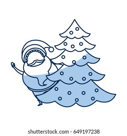 outlined santa claus with pine tree christmas celebration image vector illustration
