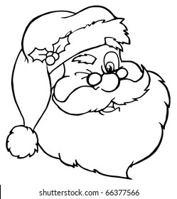 Outlined Santa Claus Winking Classic Cartoon Head