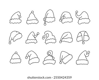 Outlined Santa Hats set isolated on white