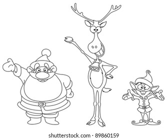 Outlined Santa Reindeer and elf
