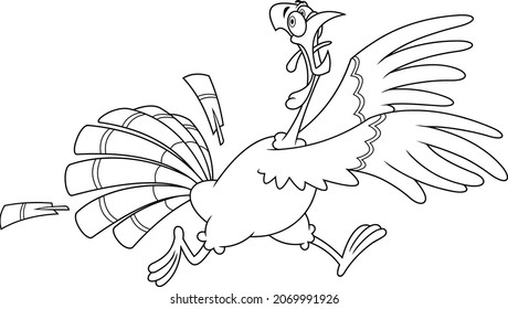 Outlined Scared Turkey Cartoon Characters Running. Vector Hand Drawn Illustration Isolated On White Background