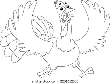 Outlined Scared Turkey Cartoon Characters Running. Vector Hand Drawn Illustration Isolated On Transparent Background