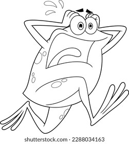 Outlined Scaring Frog Cartoon Character Running. Vector Hand Drawn Illustration Isolated On Transparent Background