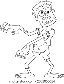 Outlined Scary Zombie Cartoon Character Howling. Vector Hand Drawn Illustration Isolated On White Background