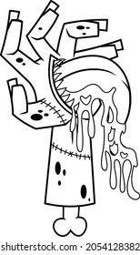 Outlined Scary Zombie Hand. Cartoon Vector Hand Drawn Illustration Isolated On Transparent Background