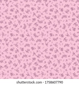 outlined scattered berries and leaves seamless pattern