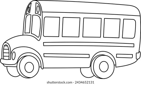 Outlined school bus, Vector line art illustration coloring page.