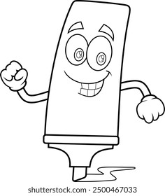 Outlined School Felt Tipped Pen Cartoon Character Write. Vector Hand Drawn Illustration Isolated On Transparent Background